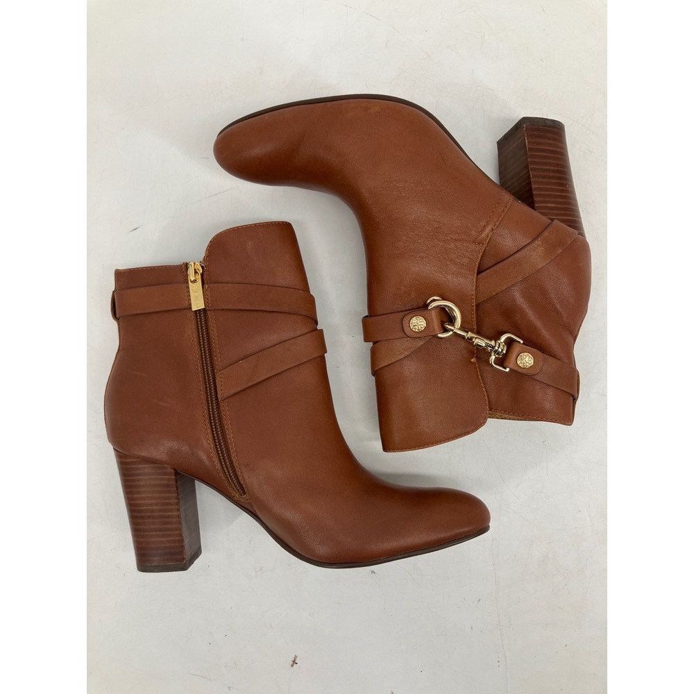 Isola Leather Ankle Boots Womens 8M Brown Good Clasp Strap Block Heel CBHE14 - Picture 4 of 9